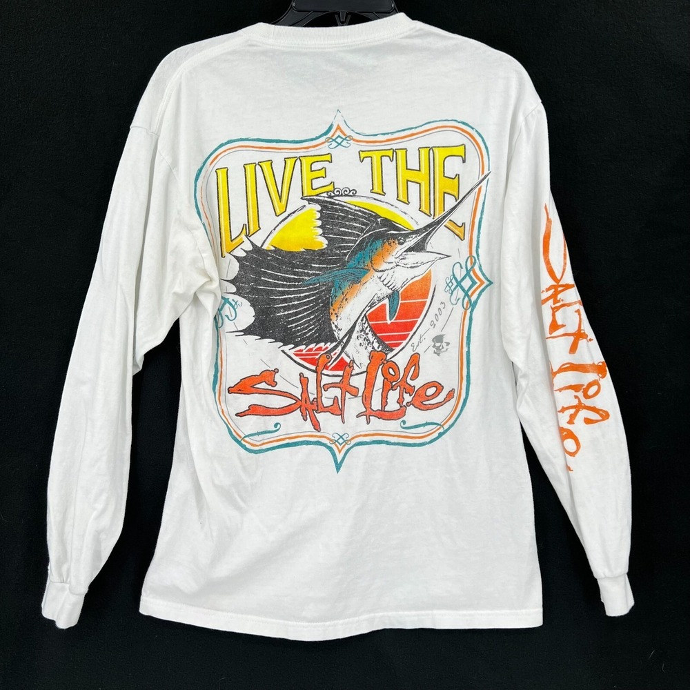 Live The Salt Life Tee Shirt Size Medium White Long Sleeve Adult Sailfish Ocean